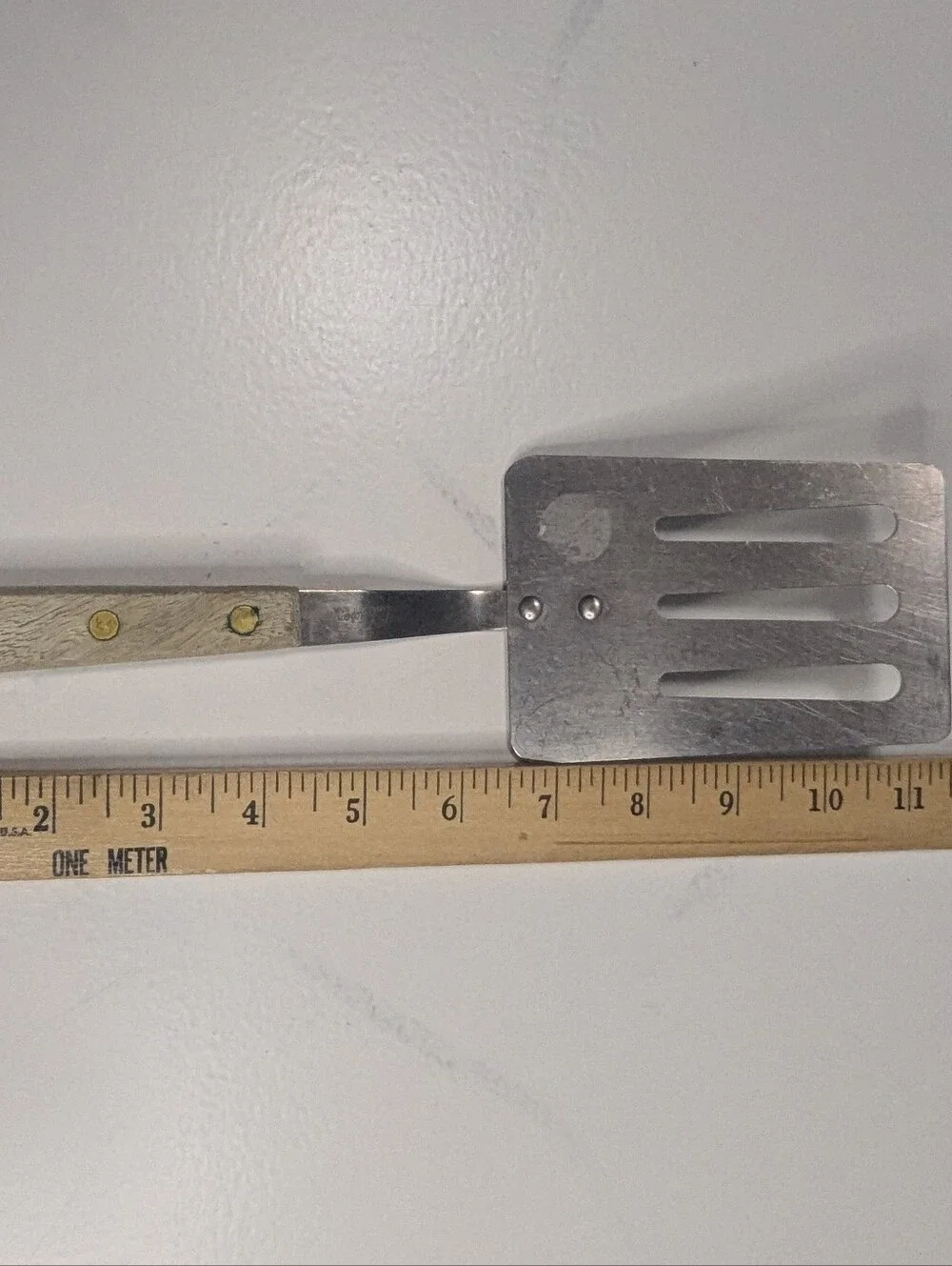 Robinson Stainless Steel Short Slotted Spatula Turner Wooden Handle Vintage